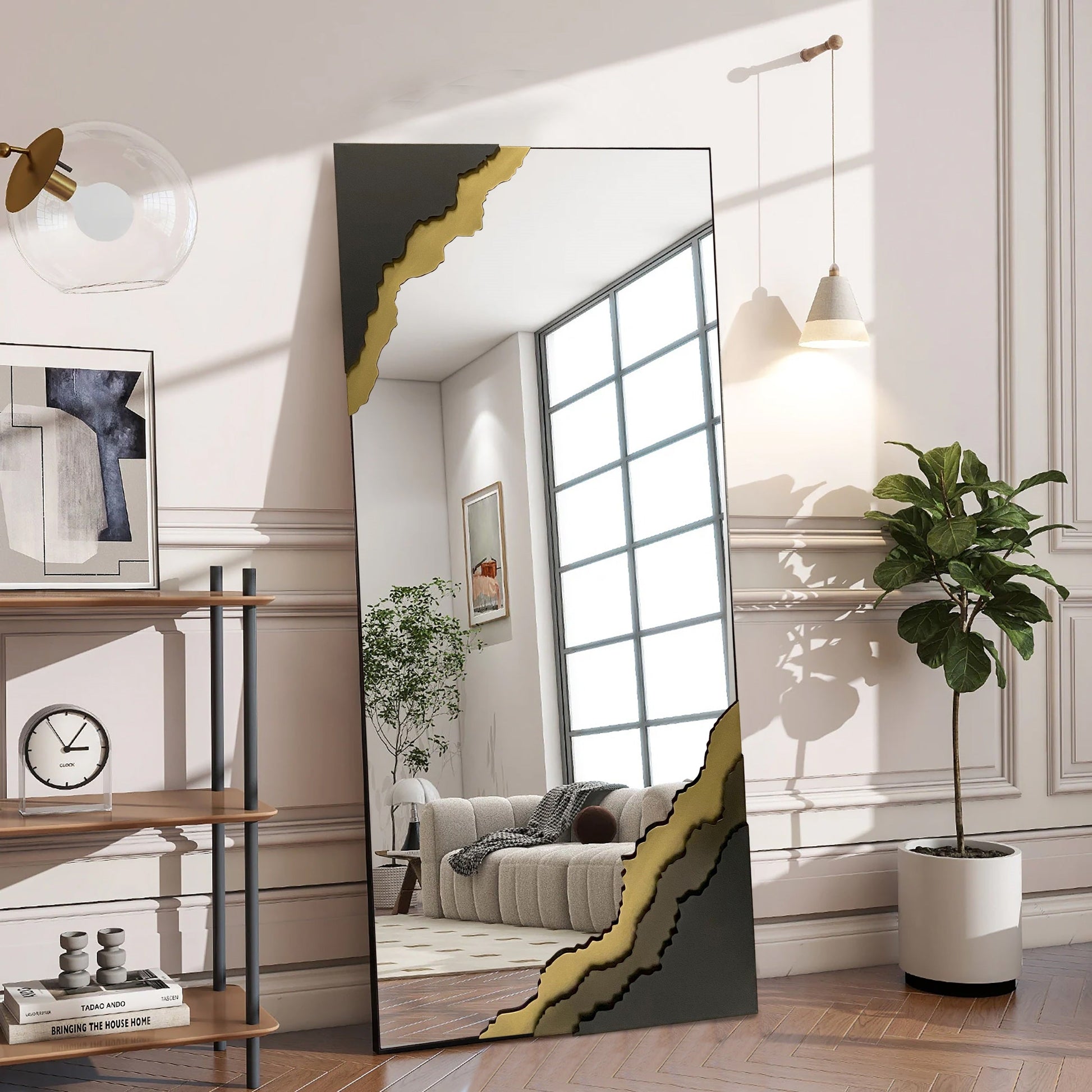 Contour Reflections: Dual-Tone Metal Frame Floor and Wall Mirror - Velora Luxury Fashion