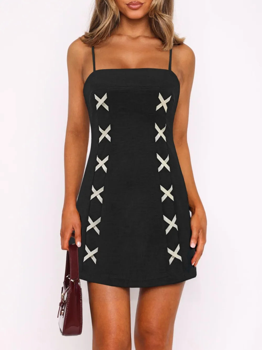 Contrast Mini Cami Dress - Velora Luxury Fashion
