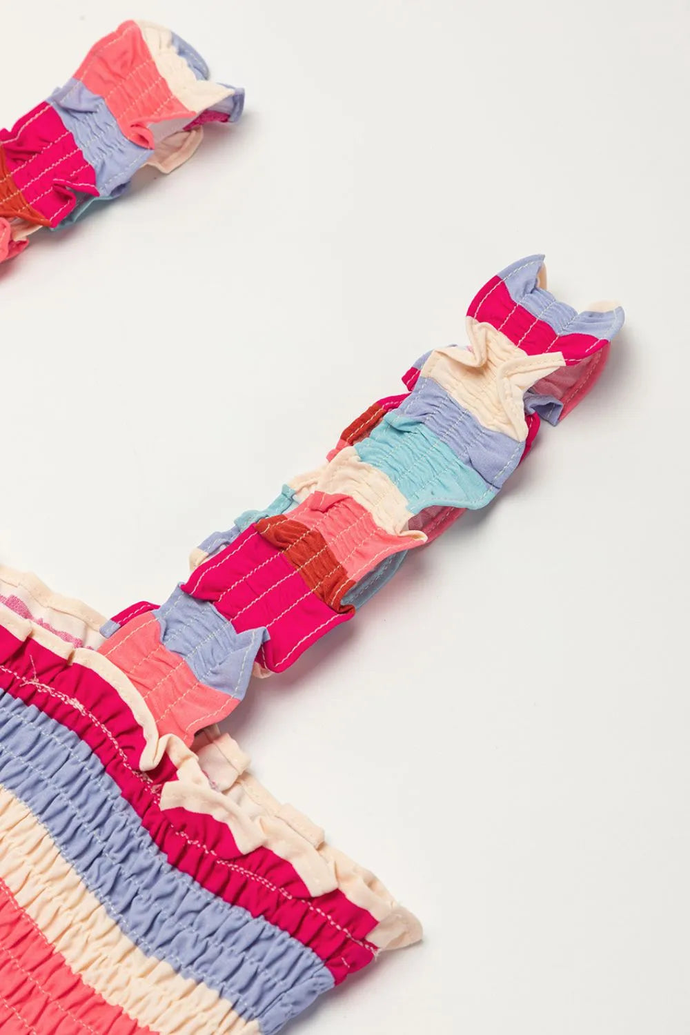 Contrast Stripe Wide Strap Smocked Tiered Dress - Velora Luxury Fashion