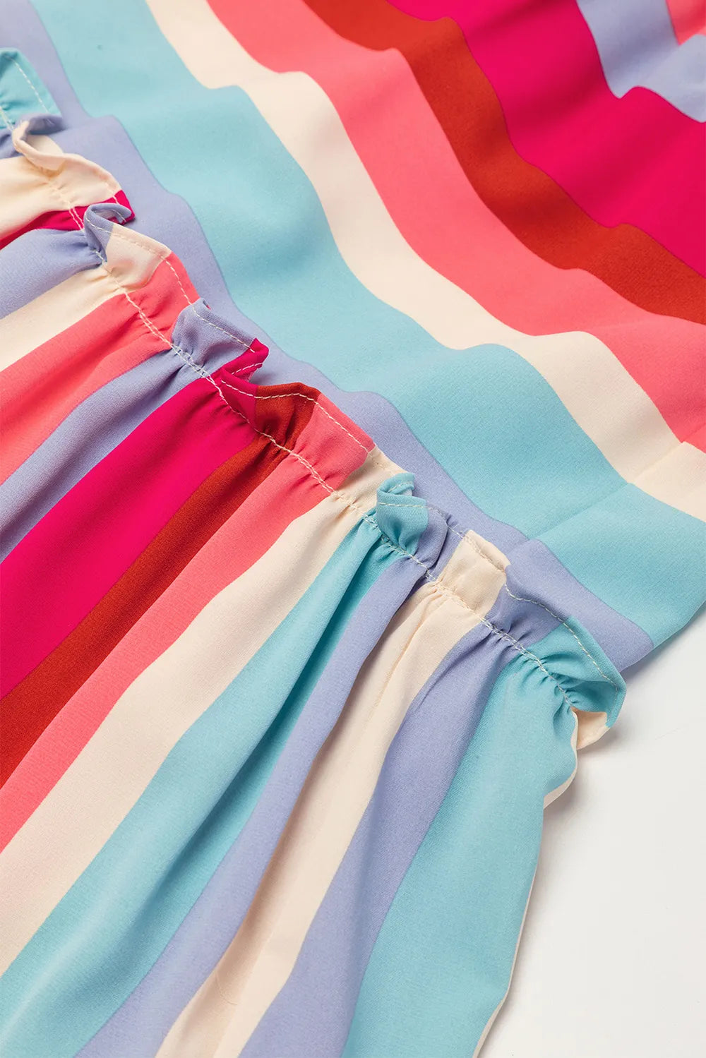 Contrast Stripe Wide Strap Smocked Tiered Dress - Velora Luxury Fashion