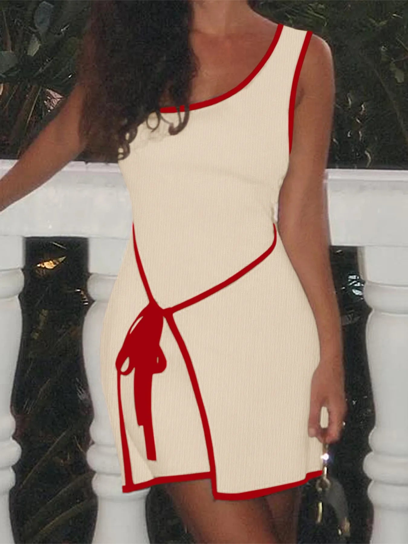 Contrast Trim Single Shoulder Mini Dress - Velora Luxury Fashion