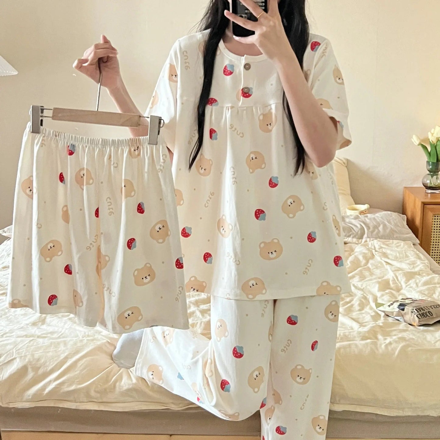 Cotton Three-piece Pajamas For Women Spring And Summer EX-STOCK Canada