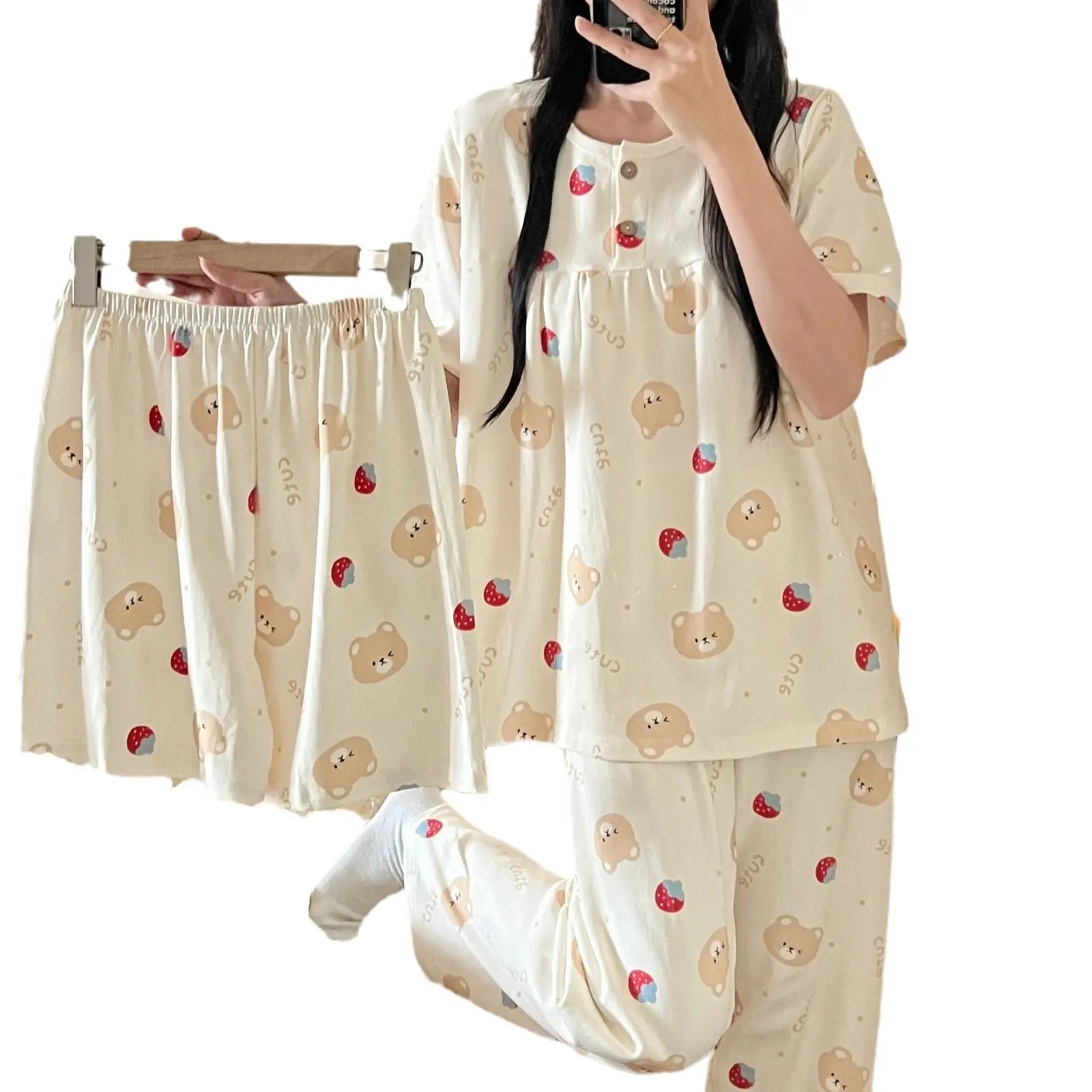 Cotton Three-piece Pajamas For Women Spring And Summer EX-STOCK Canada