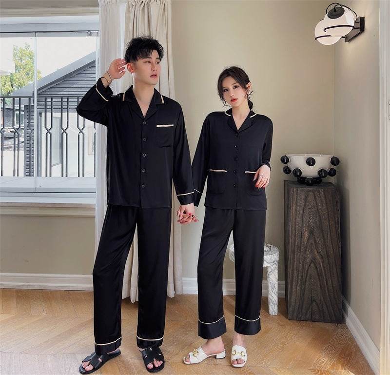 Couple Pajamas Lapel Cardigan Long Sleeves EX-STOCK Canada
