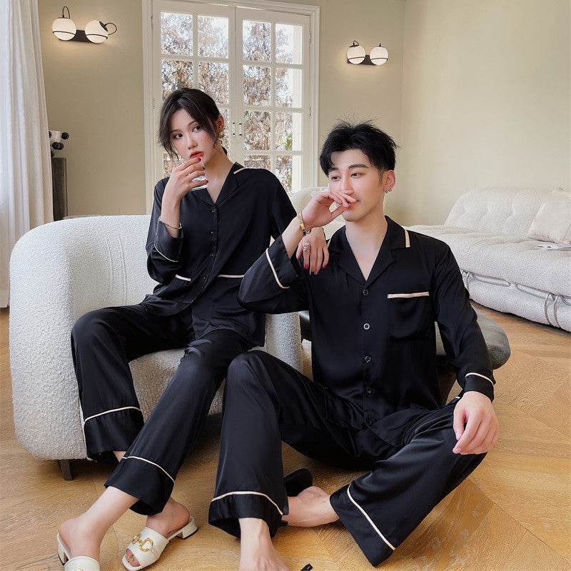 Couple Pajamas Lapel Cardigan Long Sleeves EX-STOCK Canada