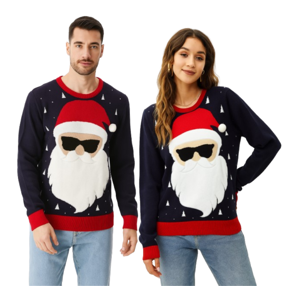 Couple - Smart Santa in Shades Sweater with Pom pom - Velora Luxury Fashion