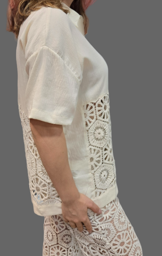 Cream Crochet Lined Over Shirt