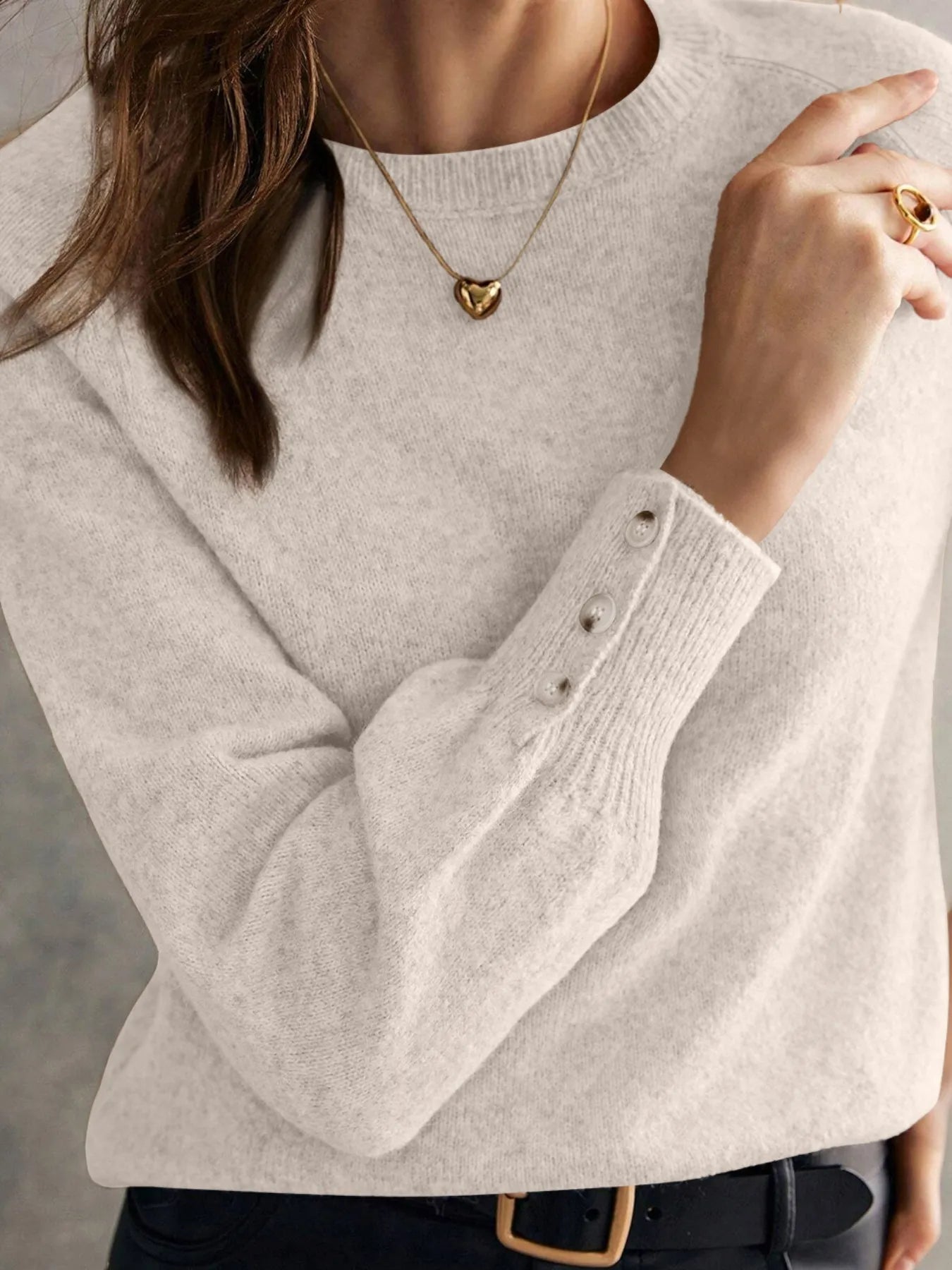 Crew Neck Long Sleeve Sweater - Velora Luxury Fashion