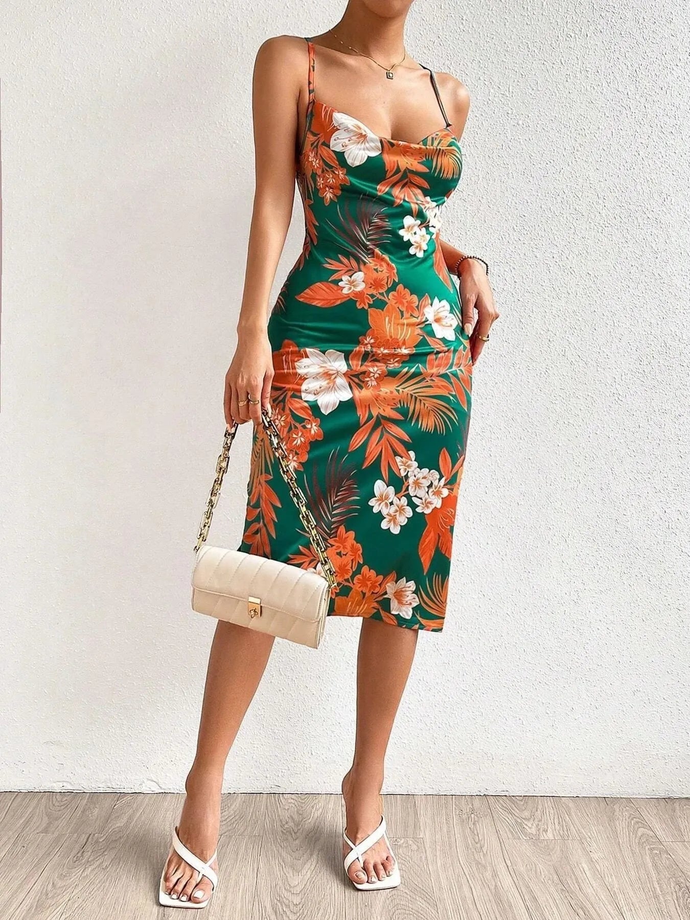 Crisscross Back Floral Print Bodycon Dress - Velora Luxury Fashion