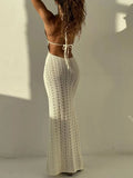 Crochet Halter Neck Bodycon Knit Cover Up Dress - Velora Luxury Fashion