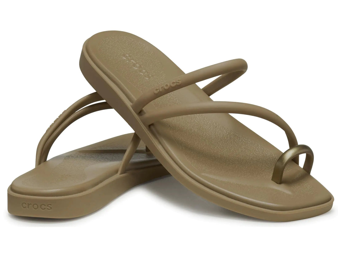 Crocs Womens Miami Toe Loop Sandals Flat Sepia Metallic 10 - Velora Luxury Fashion