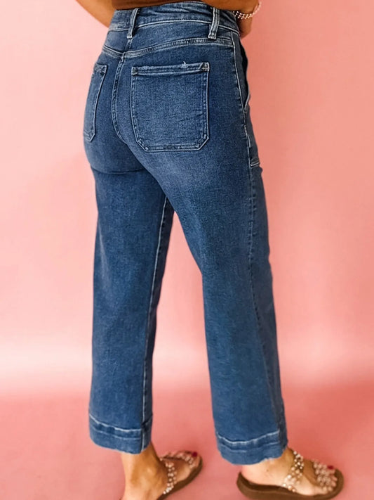 Cropped High Rise Wide Leg Jeans - Velora Luxury Fashion