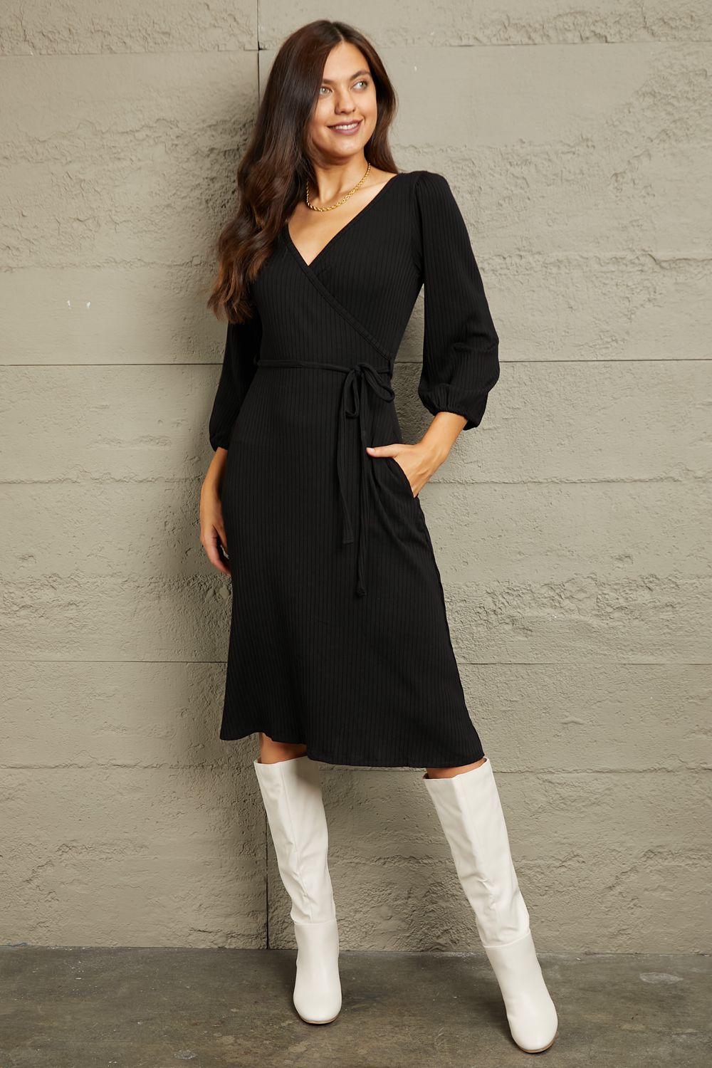 Culture Code Full Size Surplice Flare Ruching Dress - Velora Luxury Fashion