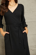 Culture Code Full Size Surplice Flare Ruching Dress - Velora Luxury Fashion
