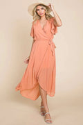 Culture Code Full Size Swiss Dot Tied Slit Short Sleeve Dress - Velora Luxury Fashion
