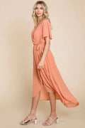 Culture Code Full Size Swiss Dot Tied Slit Short Sleeve Dress - Velora Luxury Fashion