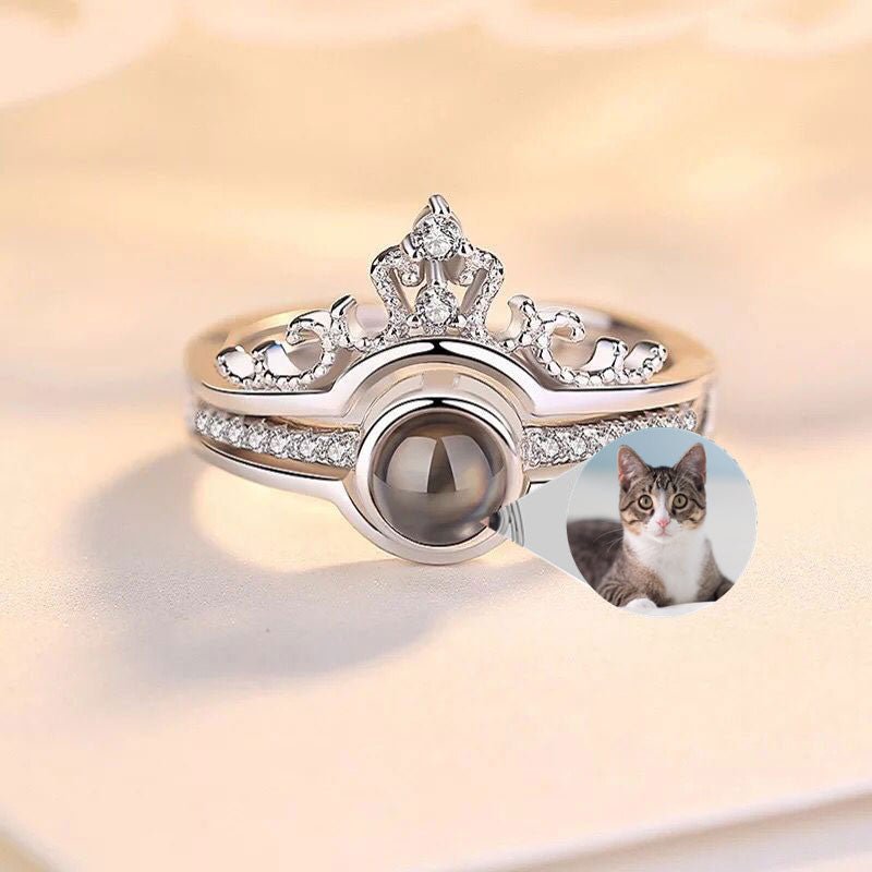 Custom Pet Photo Tiara Crown Ring - Velora Luxury Fashion