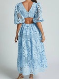 Cutout Back Lace Crochet V-Neck Dress - Velora Luxury Fashion