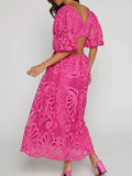 Cutout Back Lace Crochet V-Neck Dress - Velora Luxury Fashion