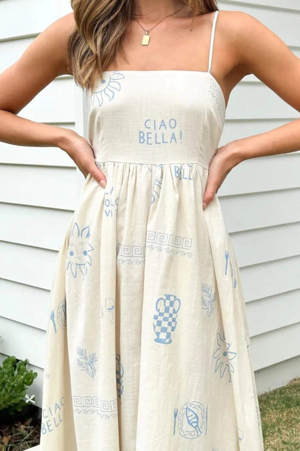 Cutout Back Printed Square Neck Maxi Cami Dress - Velora Luxury Fashion