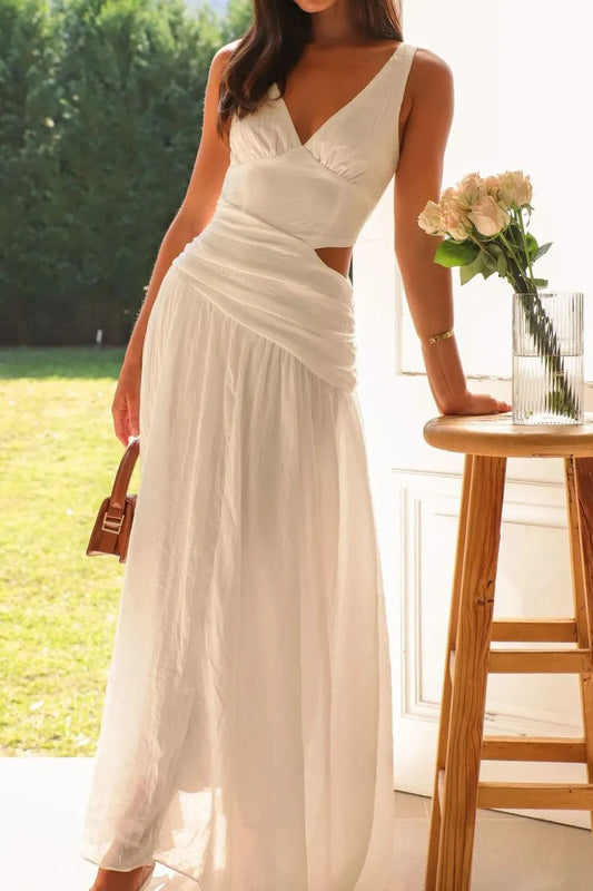 Cutout Back V-Neck Dress - Velora