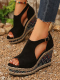 Cutout Platform Wedge Sandals - Velora Luxury Fashion