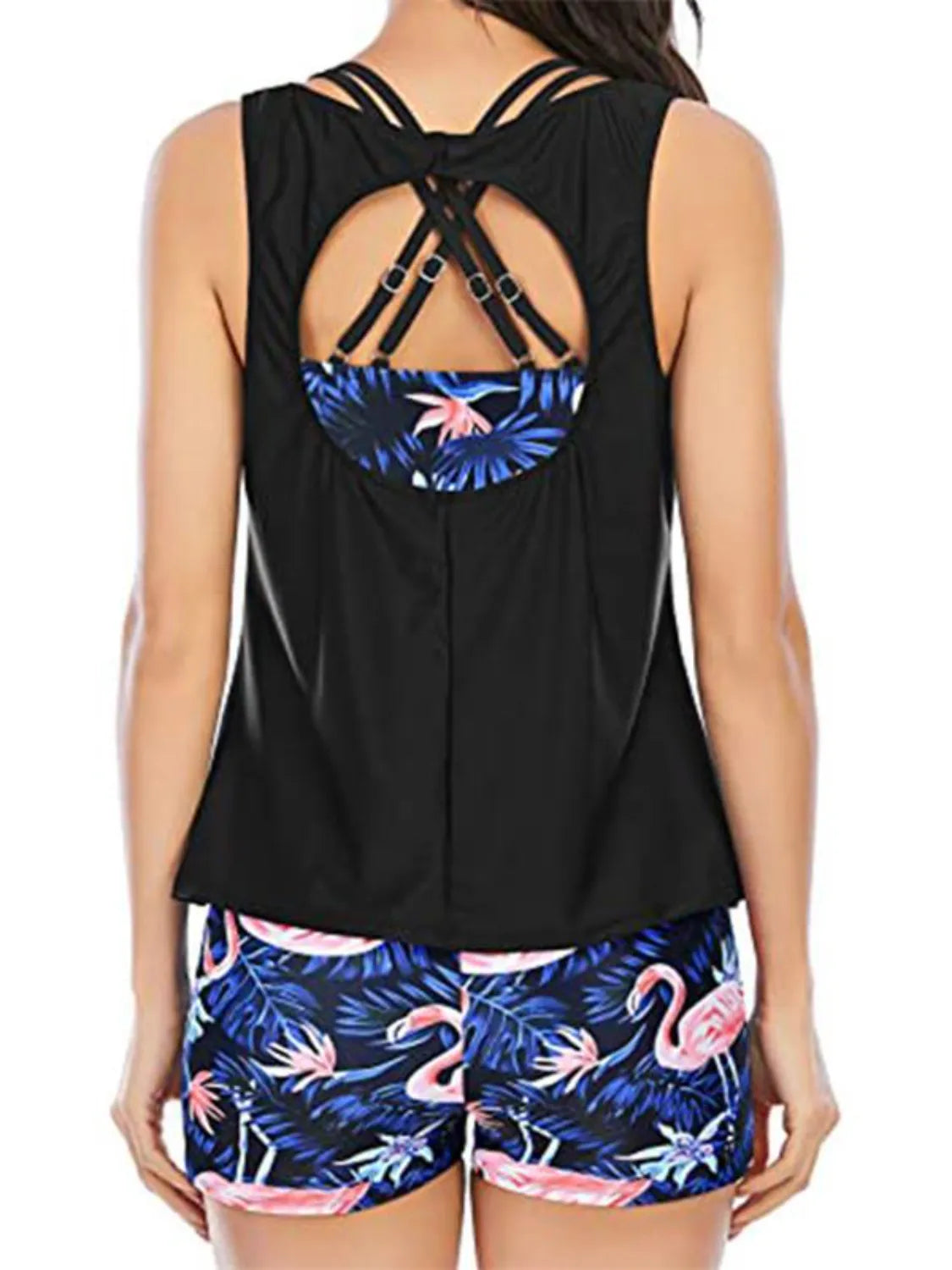 Cutout Printed Round Neck Three-Piece Swim Set - Velora Luxury Fashion