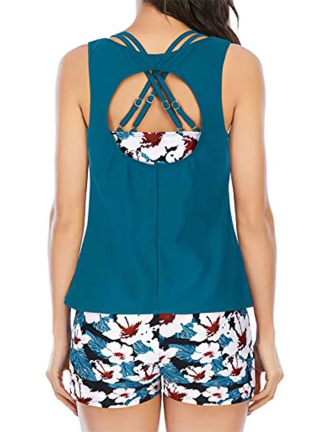 Cutout Printed Round Neck Three-Piece Swim Set - Velora Luxury Fashion