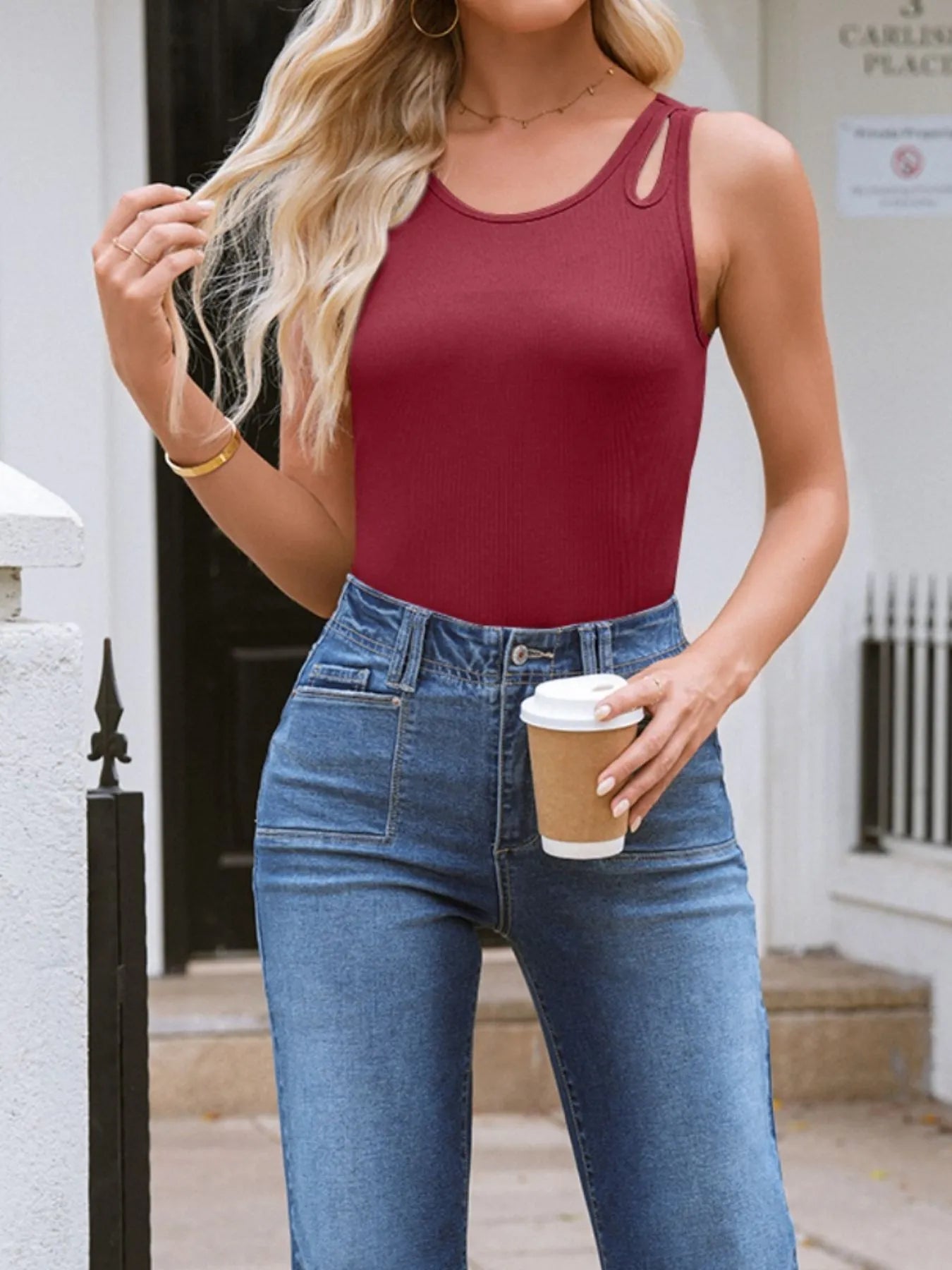 Cutout Round Neck Tank - Velora Luxury Fashion