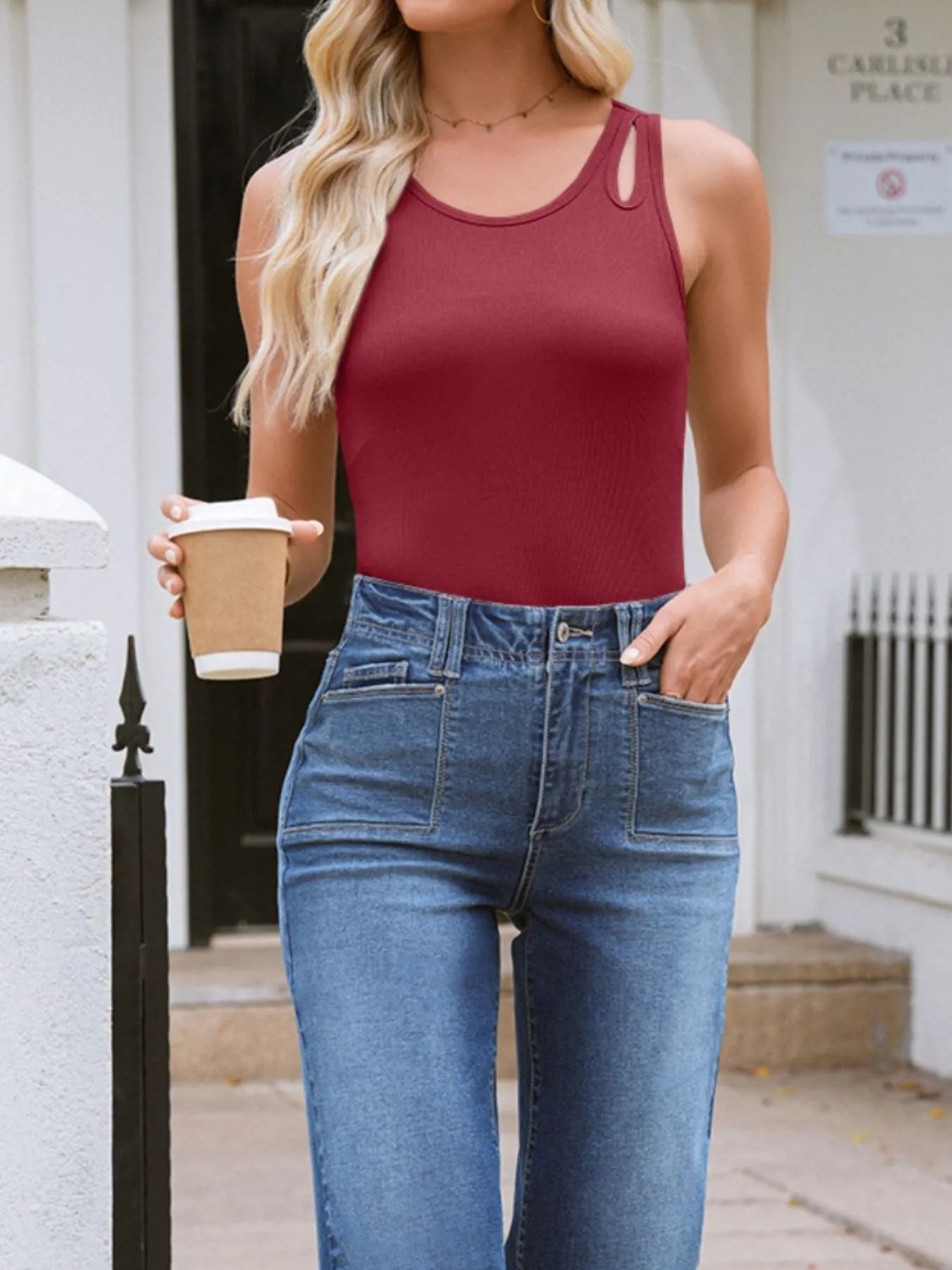 Cutout Round Neck Tank - Velora Luxury Fashion