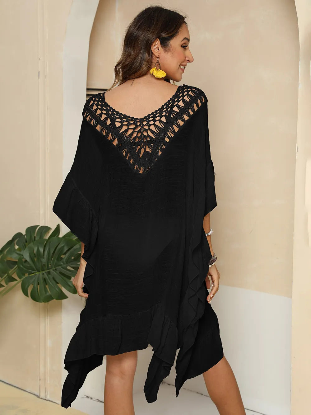 Cutout Ruffled Half Sleeve Cover-Up - Velora Luxury Fashion