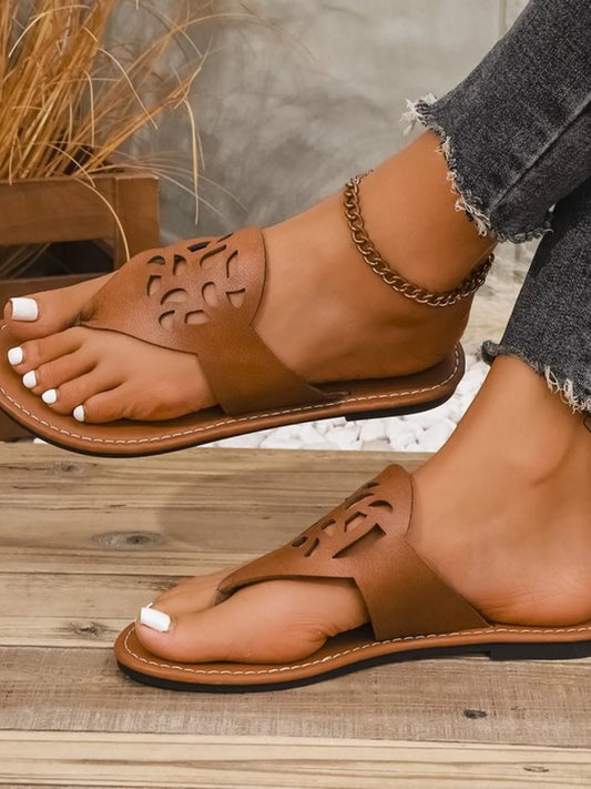 Cutout Toe Post Flats Sandals - Velora Luxury Fashion