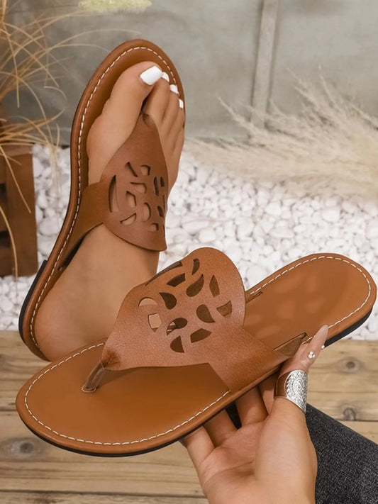 Cutout Toe Post Flats Sandals - Velora Luxury Fashion
