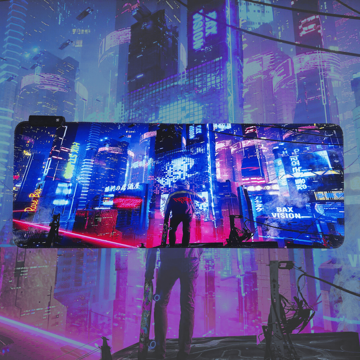 Cyberpunk Night City Dystopian LED Mouse Mat Mouse Pad 7 led lights smooth surface - Velora Luxury Fashion