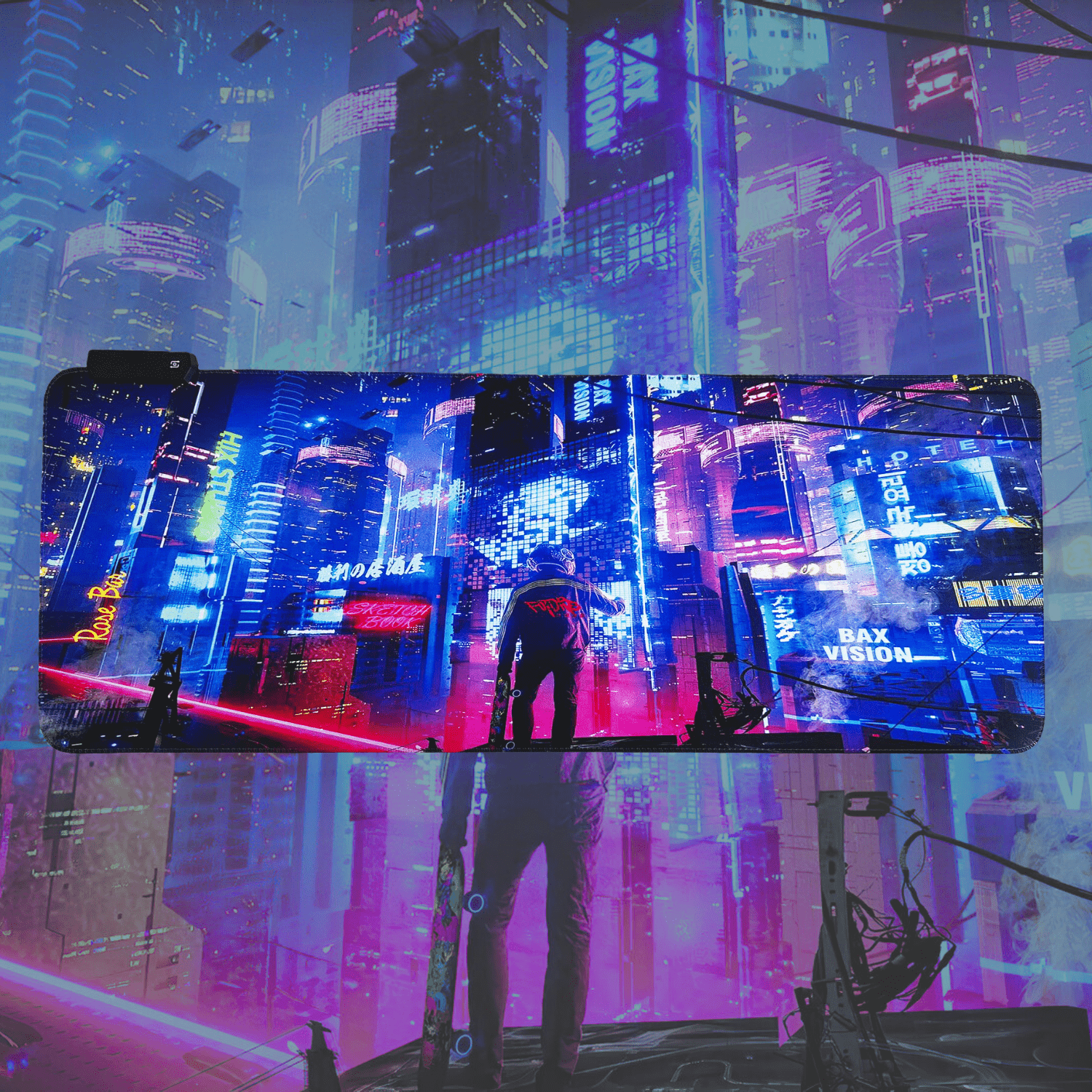 Cyberpunk Night City Dystopian LED Mouse Mat Mouse Pad 7 led lights smooth surface - Velora Luxury Fashion