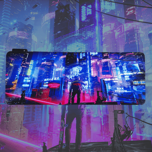 Cyberpunk Night City Dystopian LED Mouse Mat Mouse Pad 7 led lights smooth surface - Velora Luxury Fashion