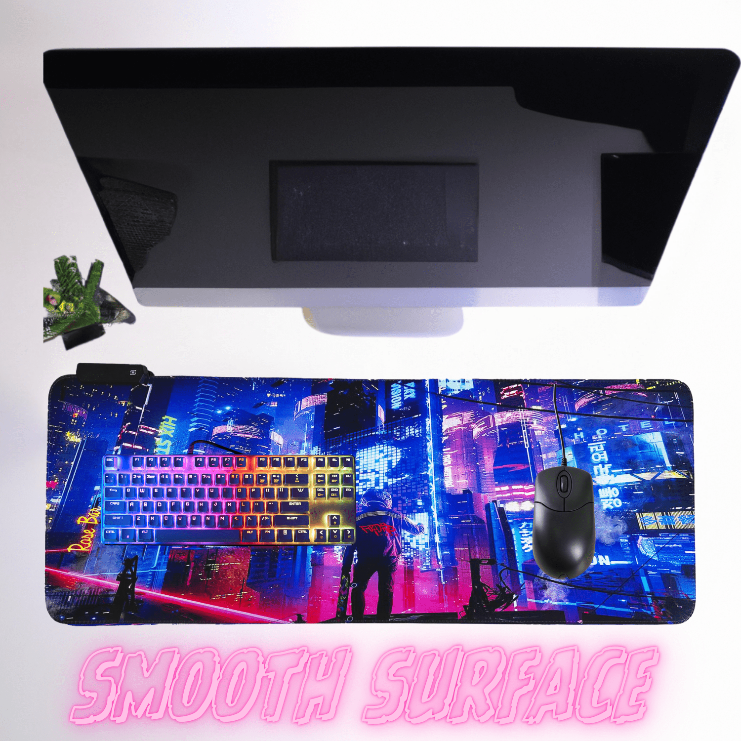 Cyberpunk Night City Dystopian LED Mouse Mat Mouse Pad 7 led lights smooth surface - Velora Luxury Fashion