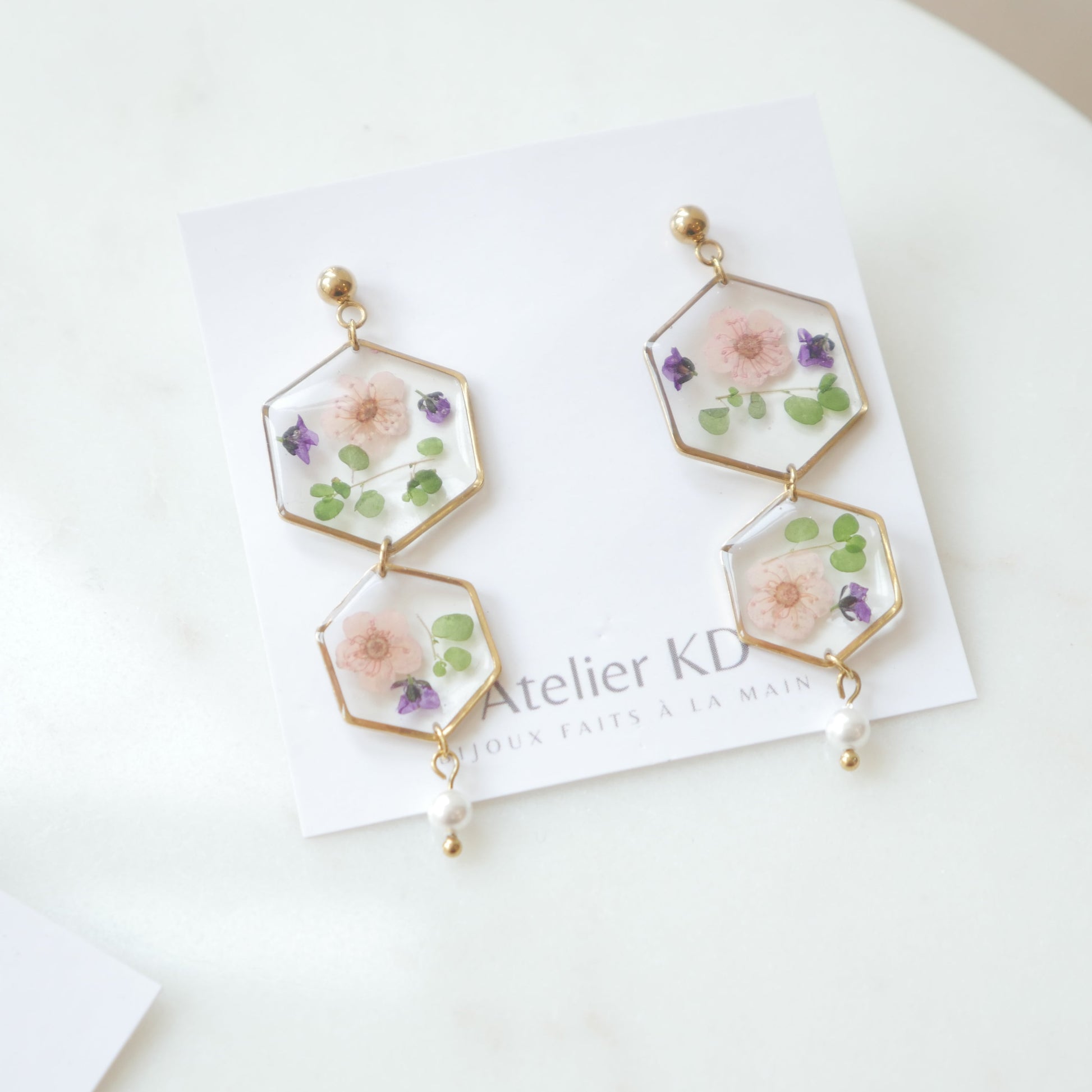 Boucles d’oreilles Chloé rose - trio hexa - Velora