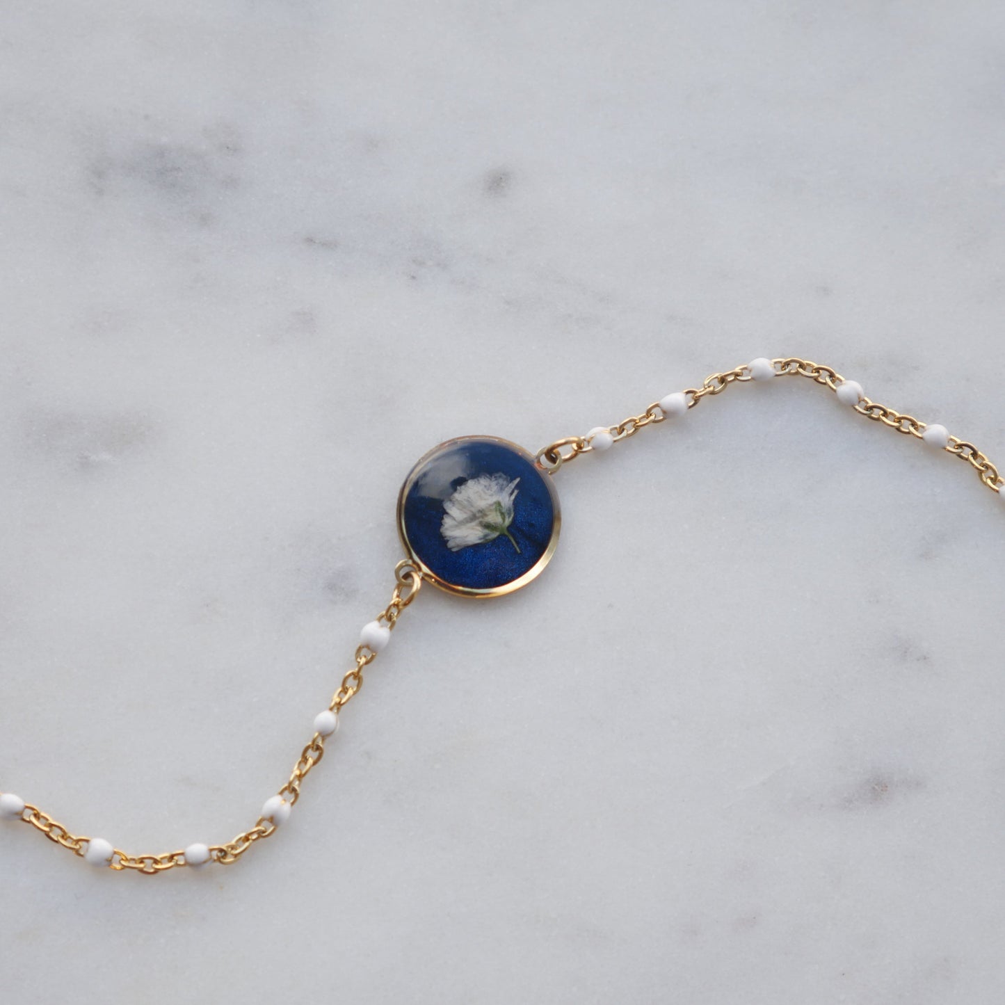 Bracelet Céleste - gypsophile - rond et chaine blanche - Velora