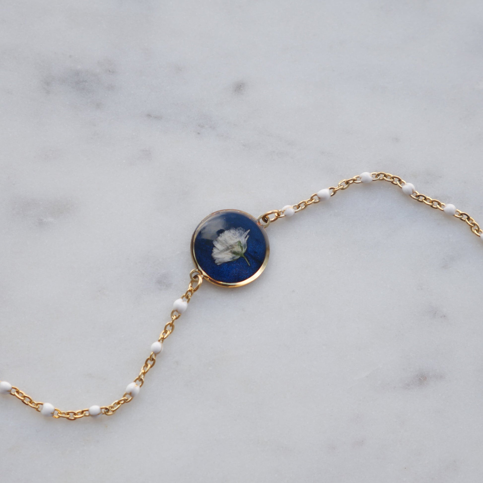 Bracelet Céleste - gypsophile - rond et chaine blanche - Velora