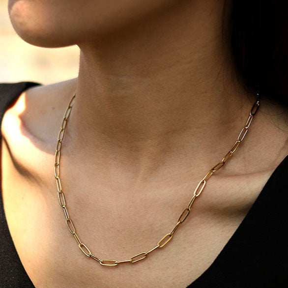 DALIA: Essential Gold Chain Link Paper-Clip Necklace - Velora Luxury Fashion