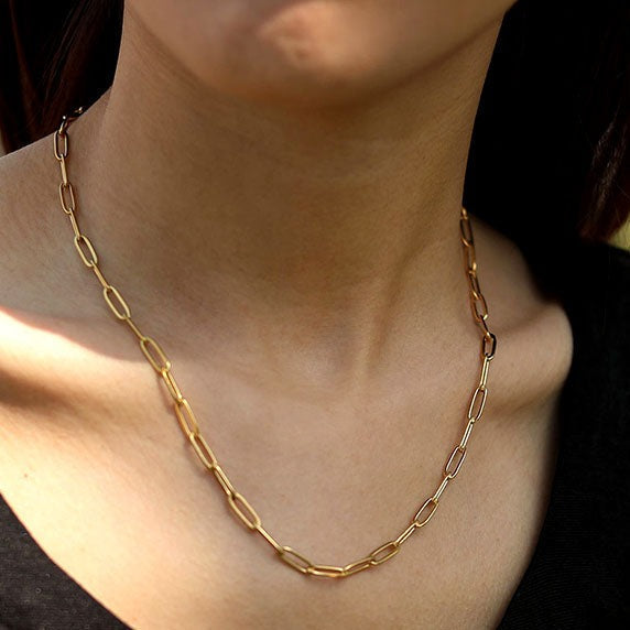 DALIA: Essential Gold Chain Link Paper-Clip Necklace - Velora Luxury Fashion