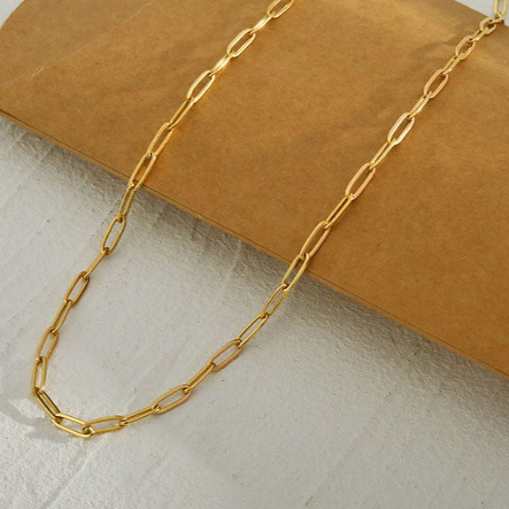 DALIA: Essential Gold Chain Link Paper-Clip Necklace - Velora Luxury Fashion