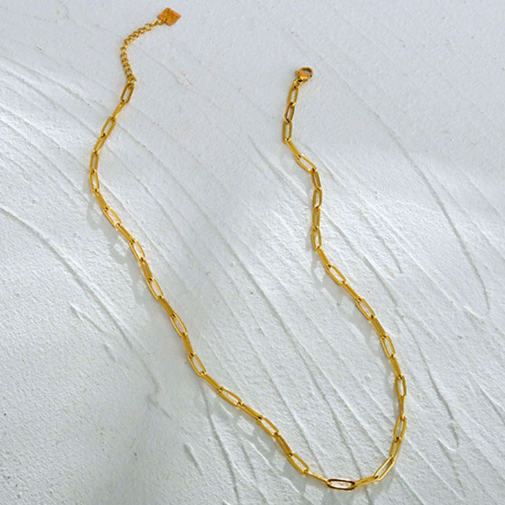 DALIA: Essential Gold Chain Link Paper-Clip Necklace - Velora Luxury Fashion
