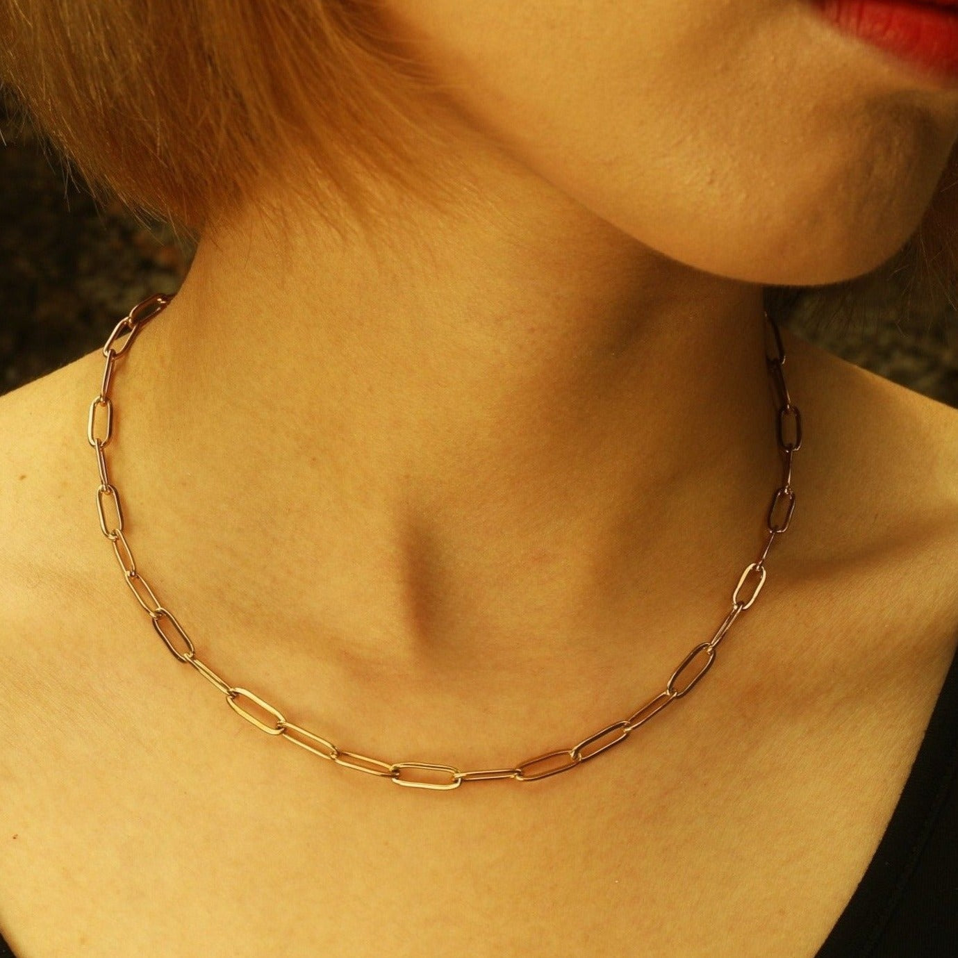 DALIA: Essential Gold Chain Link Paper-Clip Necklace - Velora Luxury Fashion