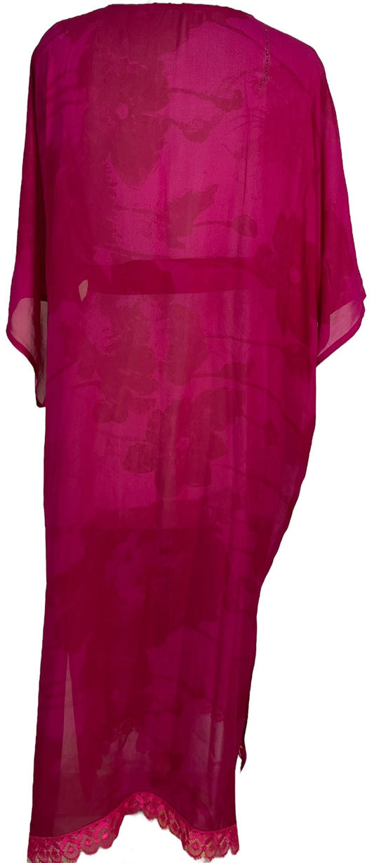 PRG6790 Sheer Avatar Long Pure Silk Kimono Sleeved Duster with Belt - Velora