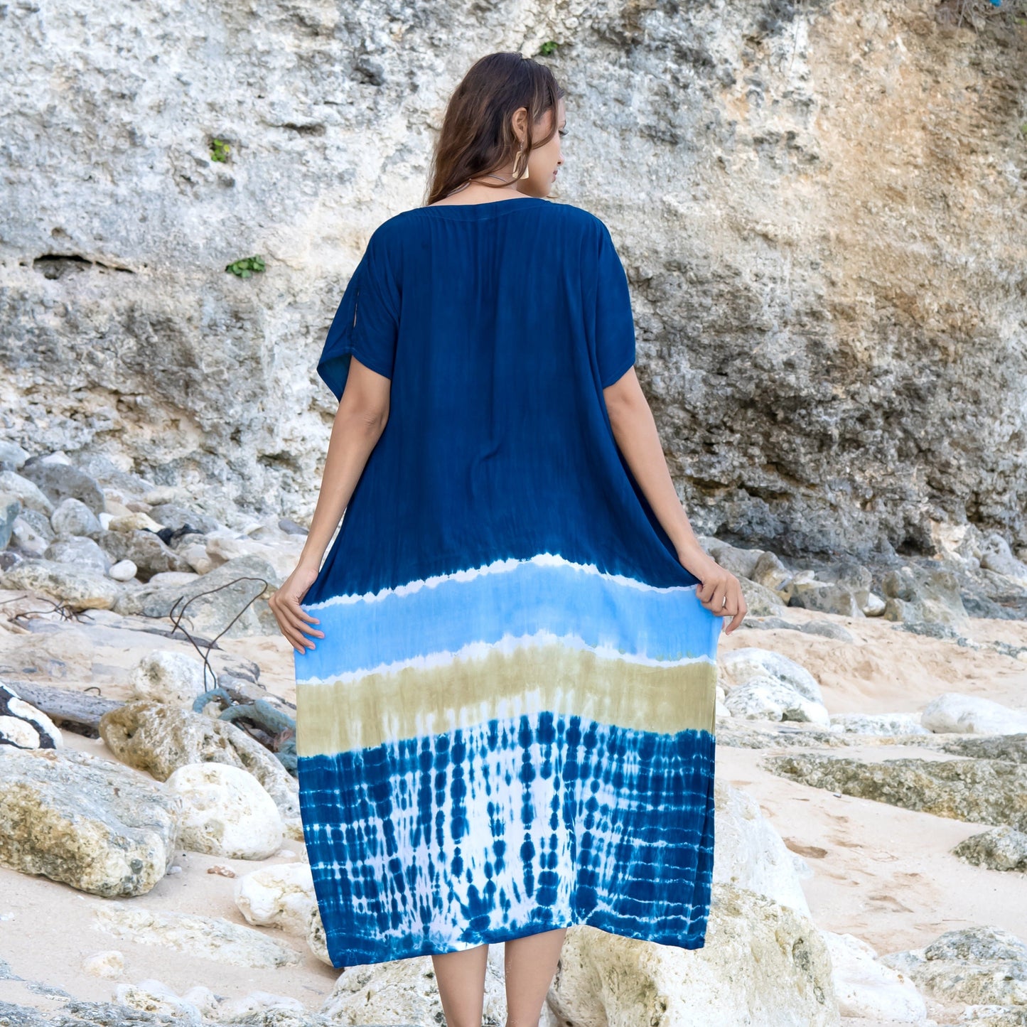 Beach Stripe & Tie Dye Kaftan In Blue