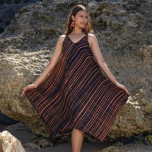 Handkerchief Dress In Orange & Black Tie Dye
