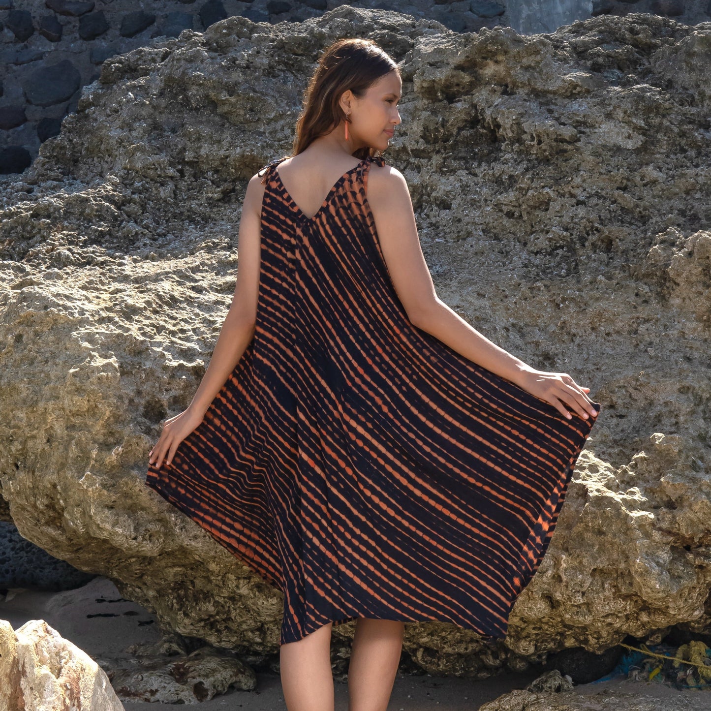 Handkerchief Dress In Orange & Black Tie Dye
