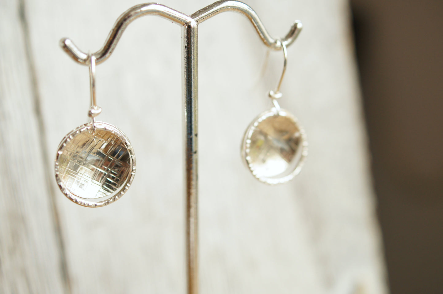 Hammered disc silver earrings